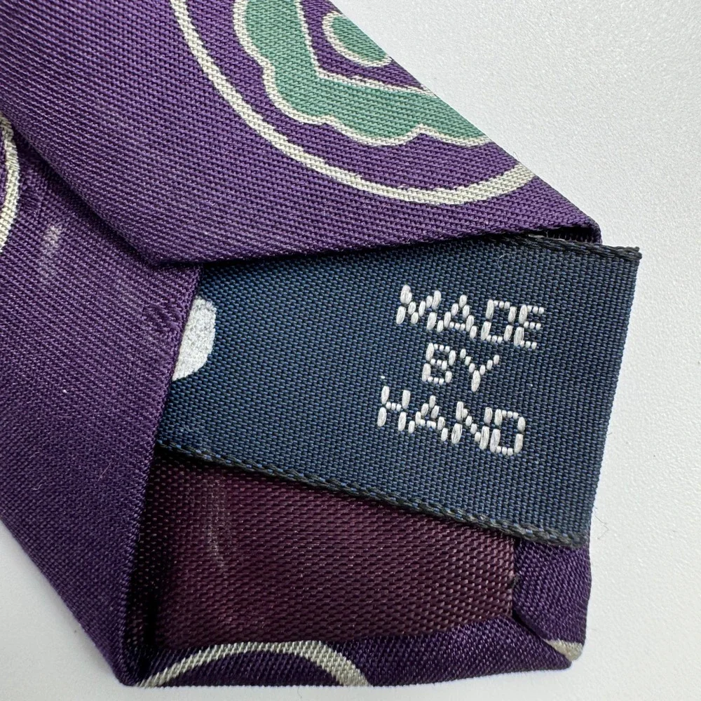 Polo Ralph Lauren Purple Medallion Silk Tie Geometric Print Hand Made‎ USA